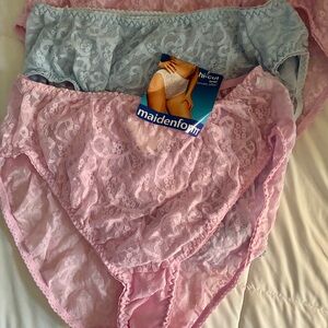 NWT! 3 pair Maidenform Lace       Hi-Cut Panties - Soft Pink & Lt Blue